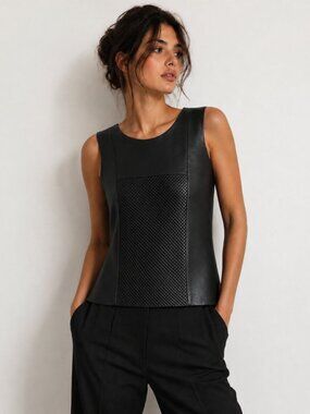 Black Leather Top Lamb Leather Sleeveless XS
